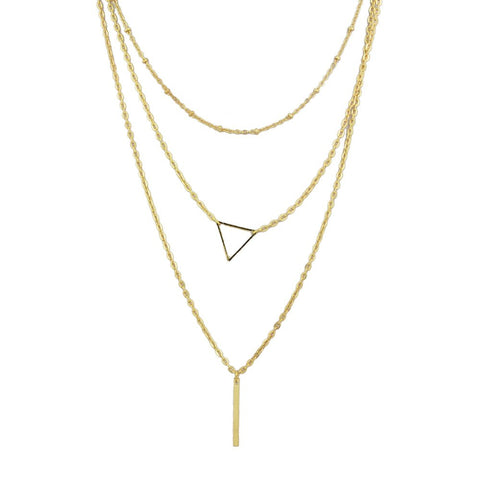 Multi - layer Gold Silver Chain Triangle Bar Charm Necklace Party Daily Jewellery - Freeyouthzbandz