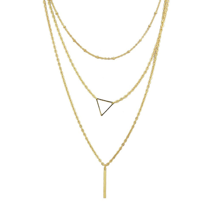 Multi - layer Gold Silver Chain Triangle Bar Charm Necklace Party Daily Jewellery - Freeyouthzbandz