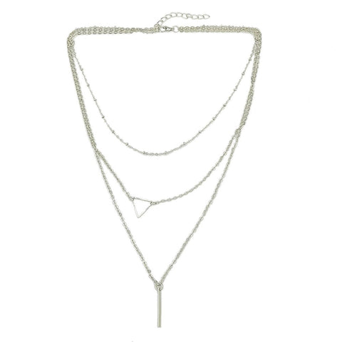Multi - layer Gold Silver Chain Triangle Bar Charm Necklace Party Daily Jewellery - Freeyouthzbandz