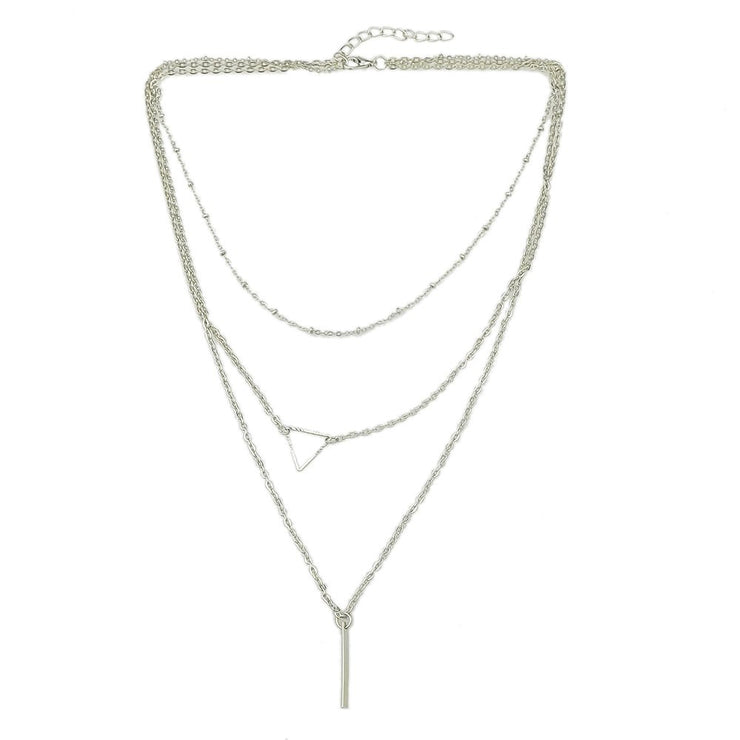 Multi - layer Gold Silver Chain Triangle Bar Charm Necklace Party Daily Jewellery - Freeyouthzbandz