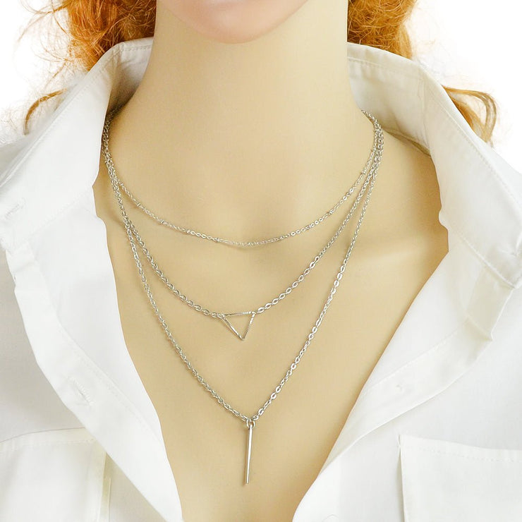 Multi - layer Gold Silver Chain Triangle Bar Charm Necklace Party Daily Jewellery - Freeyouthzbandz