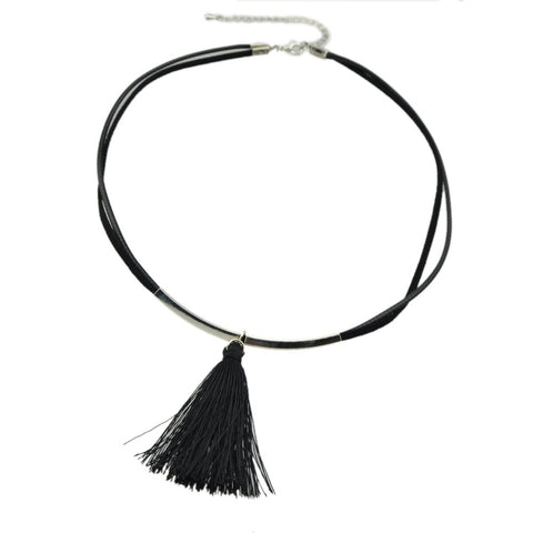 Punk Jewellery Metal Decor Black Pu Leather Tassel Charm Tattoo Choker Necklace - Freeyouthzbandz