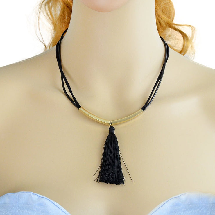 Punk Jewellery Metal Decor Black Pu Leather Tassel Charm Tattoo Choker Necklace - Freeyouthzbandz