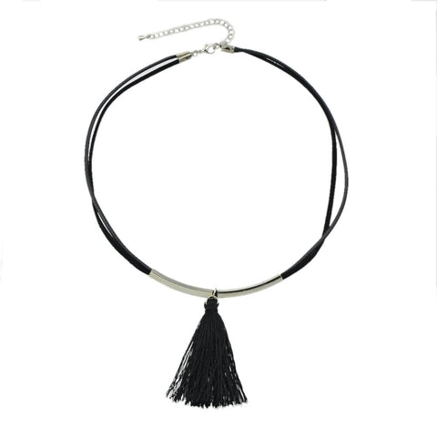 Punk Jewellery Metal Decor Black Pu Leather Tassel Charm Tattoo Choker Necklace - Freeyouthzbandz