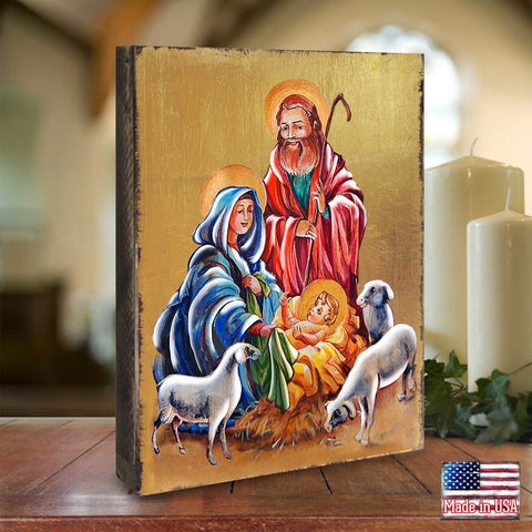 Holy Family Wooden Gold Plated Religious Christian Sacred Icon - Inspirational Icon Decor - 85050 - Freeyouthzbandz