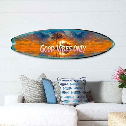 Good Vibes Only Surfboard Wall Art by G. DeBrekht – Handcrafted Coastal Decor for Beach House & Tropical Interiors – 8490145HS - Freeyouthzbandz