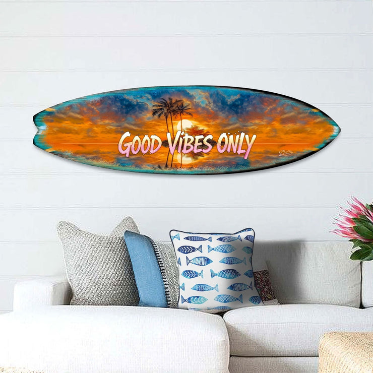 Good Vibes Only Surfboard Wall Art by G. DeBrekht – Handcrafted Coastal Decor for Beach House & Tropical Interiors – 8490145HS - Freeyouthzbandz