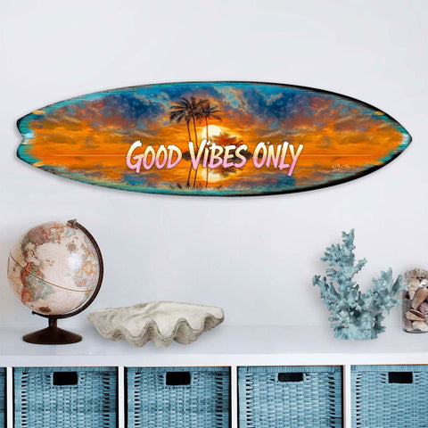 Good Vibes Only Surfboard Wall Art by G. DeBrekht – Handcrafted Coastal Decor for Beach House & Tropical Interiors – 8490145HS - Freeyouthzbandz