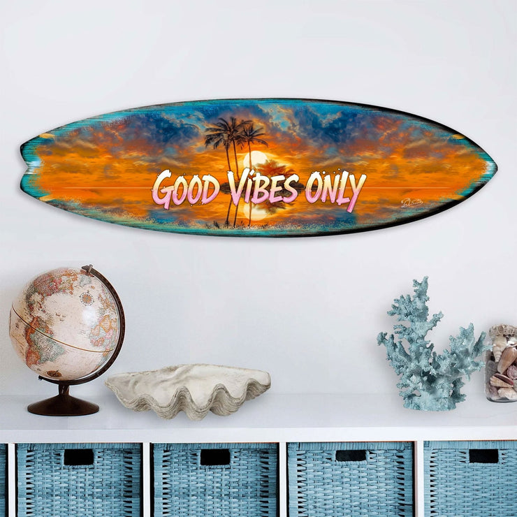 Good Vibes Only Surfboard Wall Art by G. DeBrekht – Handcrafted Coastal Decor for Beach House & Tropical Interiors – 8490145HS - Freeyouthzbandz