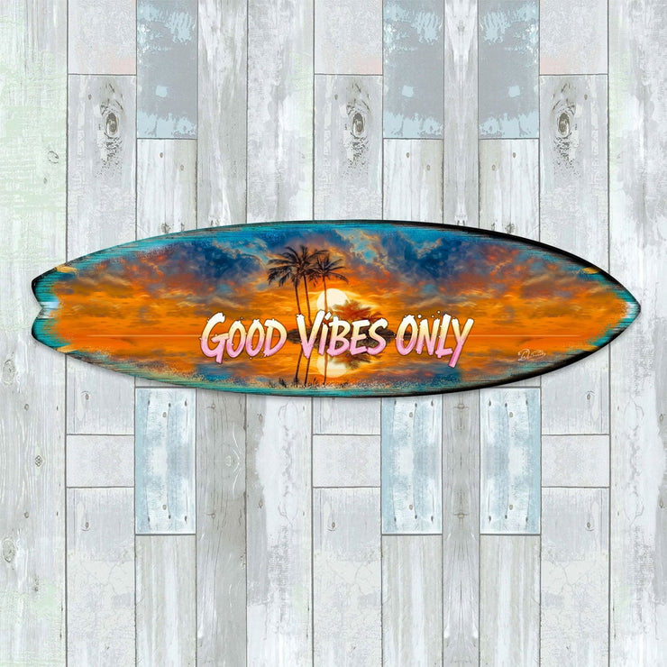 Good Vibes Only Surfboard Wall Art by G. DeBrekht – Handcrafted Coastal Decor for Beach House & Tropical Interiors – 8490145HS - Freeyouthzbandz