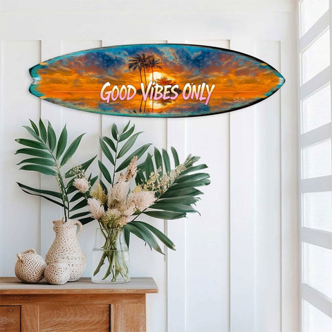 Good Vibes Only Surfboard Wall Art by G. DeBrekht – Handcrafted Coastal Decor for Beach House & Tropical Interiors – 8490145HS - Freeyouthzbandz