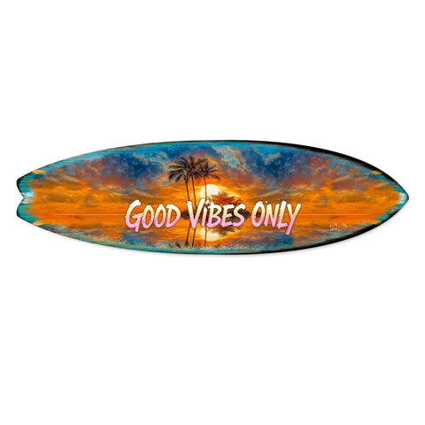 Good Vibes Only Surfboard Wall Art by G. DeBrekht – Handcrafted Coastal Decor for Beach House & Tropical Interiors – 8490145HS - Freeyouthzbandz