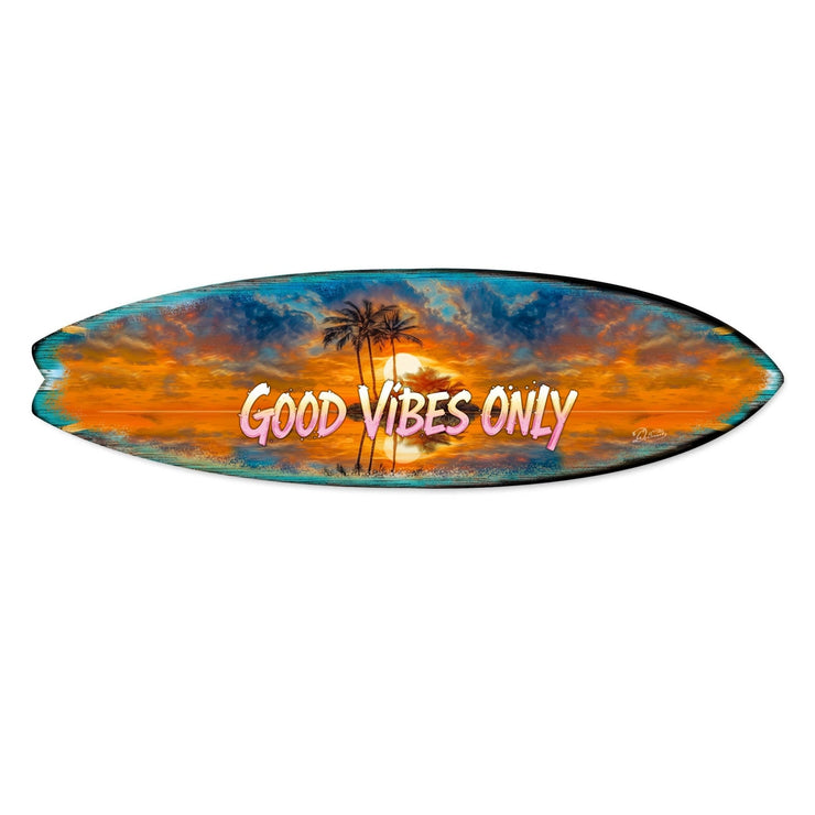 Good Vibes Only Surfboard Wall Art by G. DeBrekht – Handcrafted Coastal Decor for Beach House & Tropical Interiors – 8490145HS - Freeyouthzbandz