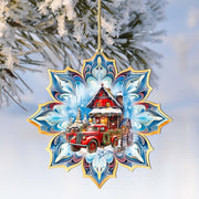 Christmas Cottage Snowflake Wooden Ornaments by G. Debrekht - Christmas Decor - 8688406 - Freeyouthzbandz