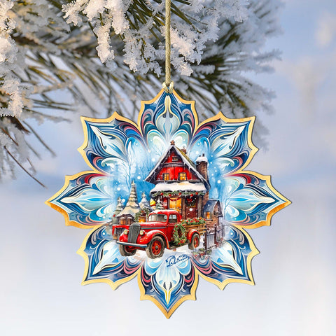 Christmas Cottage Snowflake Wooden Ornaments by G. Debrekht - Christmas Decor - 8688406 - Freeyouthzbandz