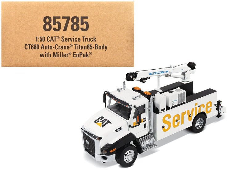 CAT Caterpillar CT660 Auto - Crane Titan 85 Truck with Miller EnPak White "Transport Series" 1/50 Diecast Model by Diecast Masters - Freeyouthzbandz