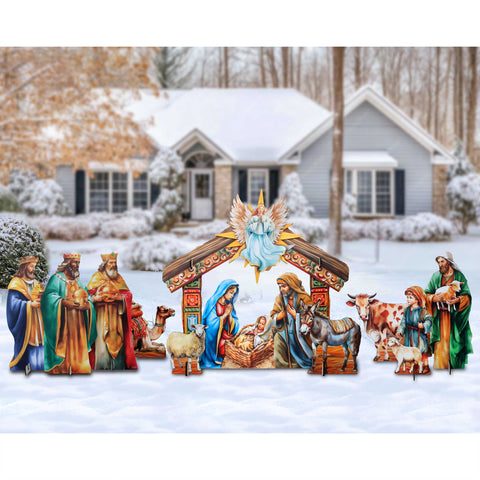 Life - Size Illustrated Holy Family Outdoor Complete NATIVITY Set – Handcrafted Christmas Yard Display by G. DeBrekht - Nativity Holiday Decor - 8621038F - S13 - XXLG - Freeyouthzbandz