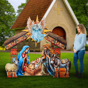 Life - Size Illustrated Holy Family Outdoor Complete NATIVITY Set – Handcrafted Christmas Yard Display by G. DeBrekht - Nativity Holiday Decor - 8621038F - S13 - XXLG - Freeyouthzbandz