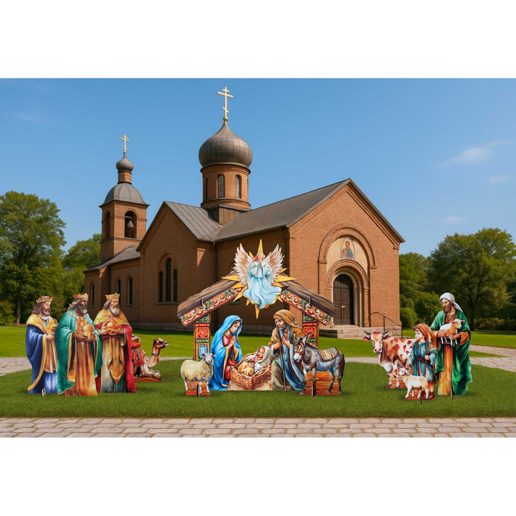 Life - Size Illustrated Holy Family Outdoor Complete NATIVITY Set – Handcrafted Christmas Yard Display by G. DeBrekht - Nativity Holiday Decor - 8621038F - S13 - XXLG - Freeyouthzbandz
