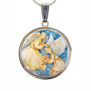 Angels Watching Over Silver Plated Mother of Pearl Jewelry Necklace - 43046 - Freeyouthzbandz