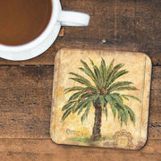 Palm Tree Coastal Wooden Cork Coasters Gift Set of 4 by Nature Wonders - Coastal Sea - Life Decor - 8198630C - S4 - Freeyouthzbandz