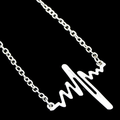 Cool Punk Goth Black Silver Chain Minimalist Heartbeat Abstract Art Necklace - Freeyouthzbandz