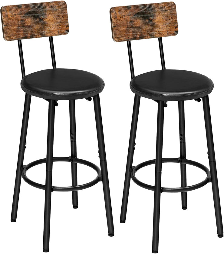 Rustic Brown PU Bar Stools Set of 2 26 Inch With Footrest - Freeyouthzbandz