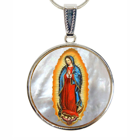 Lady of Guadalupe Silver Plated Mother of Pearl Necklace Jewelry - 43032 - Freeyouthzbandz