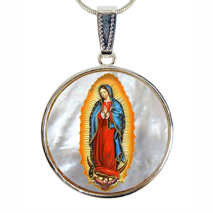 Lady of Guadalupe Silver Plated Mother of Pearl Necklace Jewelry - 43032 - Freeyouthzbandz