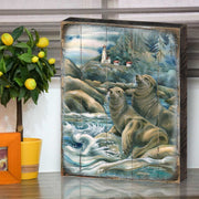 Lions of the Sea Lighthouse Caves Wooden Wall Art by J. Bergsma - Nature Wildlife Decor - 8592883BP - JB - Freeyouthzbandz