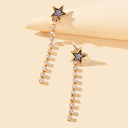 Designer Jewellery Rhinstone Long Chain Sequins Heart Star Earrings Ear Jacket - Freeyouthzbandz