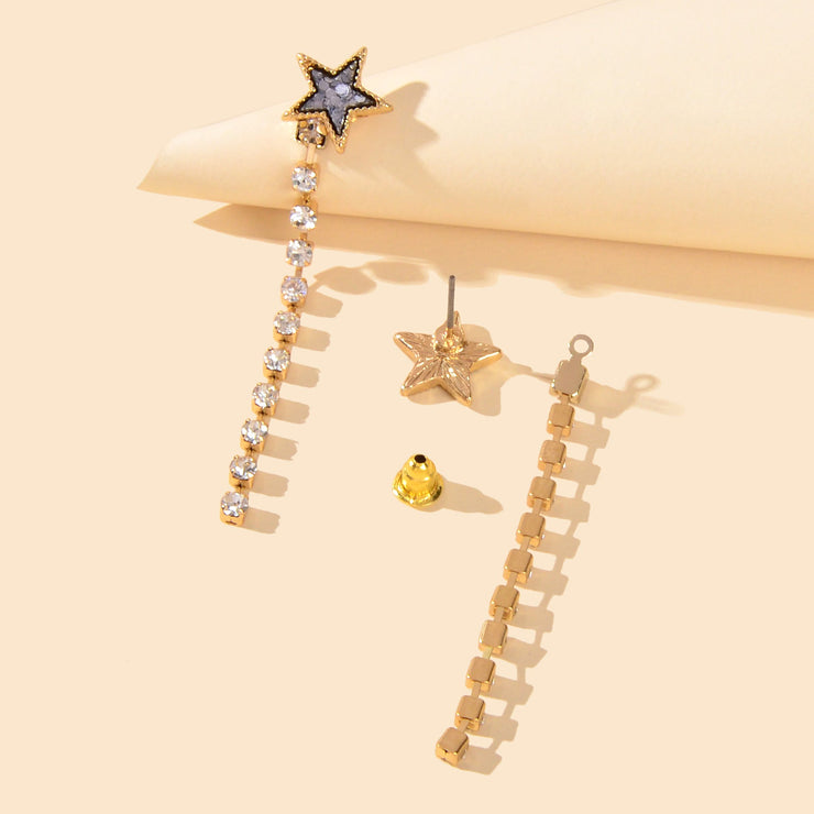 Designer Jewellery Rhinstone Long Chain Sequins Heart Star Earrings Ear Jacket - Freeyouthzbandz