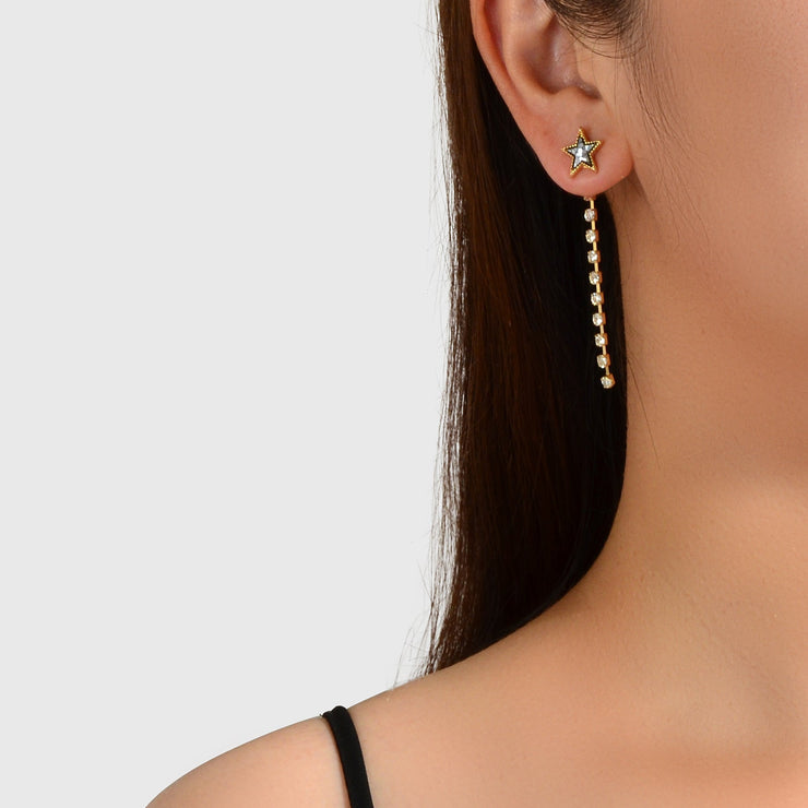 Designer Jewellery Rhinstone Long Chain Sequins Heart Star Earrings Ear Jacket - Freeyouthzbandz