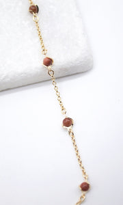 18K Gold Filled 5mm Designed Brown aventurine Bead Necklace (F221) - Freeyouthzbandz