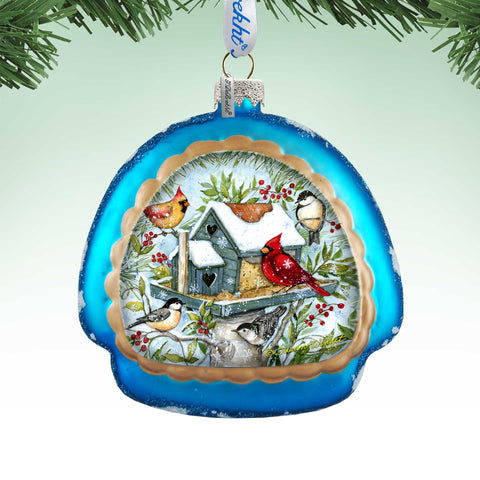 Mercury Glass Birdhouse - Winter Cardinals - Christmas Tree Decor by Susan Winget - Welcome Winter - Handmade Gift - Handblown Glass - 756 - 115 - SW - Freeyouthzbandz