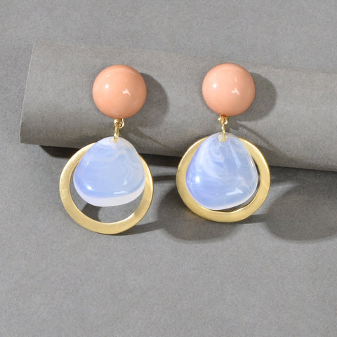 Elegant Round Water Drop Beads Gold Circle Dangle Hypoallergenic Stud Earrings - Freeyouthzbandz