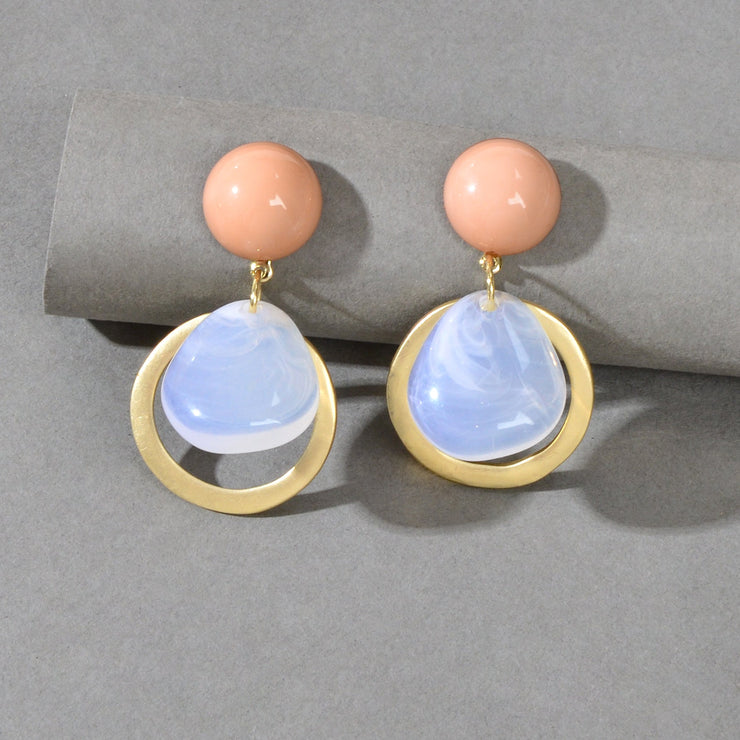 Elegant Round Water Drop Beads Gold Circle Dangle Hypoallergenic Stud Earrings - Freeyouthzbandz