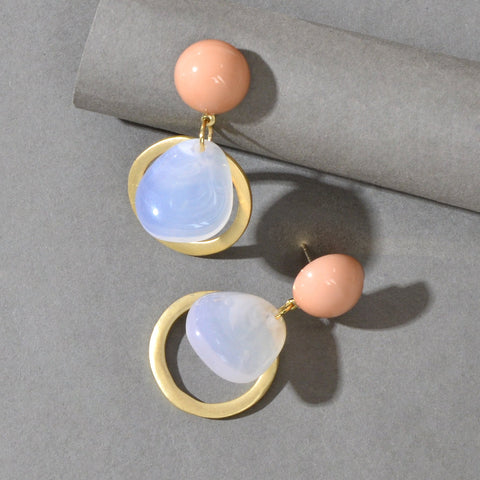 Elegant Round Water Drop Beads Gold Circle Dangle Hypoallergenic Stud Earrings - Freeyouthzbandz