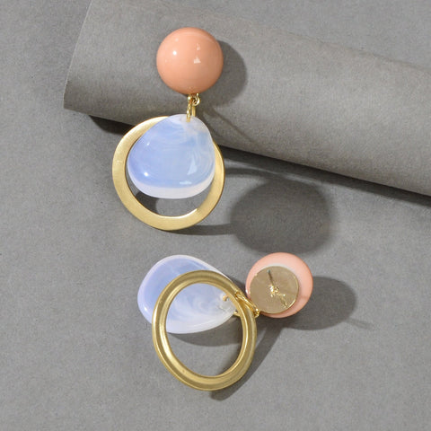 Elegant Round Water Drop Beads Gold Circle Dangle Hypoallergenic Stud Earrings - Freeyouthzbandz