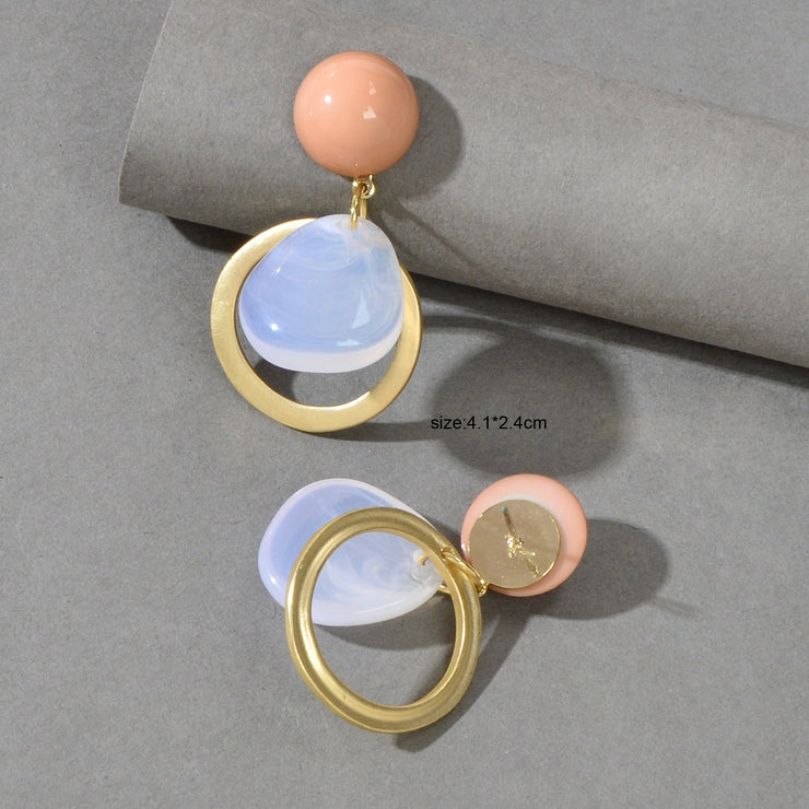 Elegant Round Water Drop Beads Gold Circle Dangle Hypoallergenic Stud Earrings - Freeyouthzbandz
