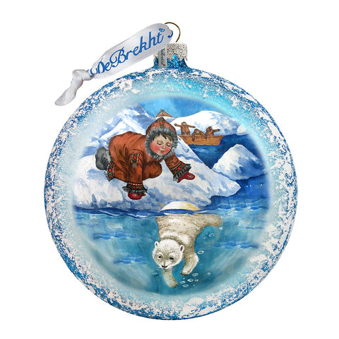 Alaska Boy Polar Bear Glass Ornament by G. DeBrekht - Wildlife Holiday Decor - 744 - 035 - Freeyouthzbandz
