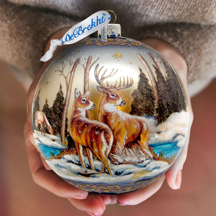 Peaceful Greetings Reindeers Ball Glass Ornament Limited Edition by G. DeBrekht - Christmas Decor - 73883 - Freeyouthzbandz