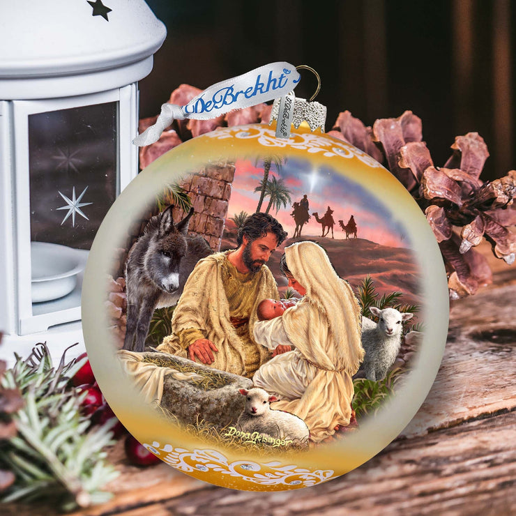 A Miracle Is Born in Gold Lg Glass Ornament by D. Gelsinger - Nativity Holiday Decor - 73952G - Freeyouthzbandz