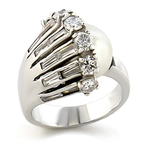 9W010 - Rhodium Brass Ring with Synthetic Pearl in White - Freeyouthzbandz