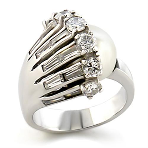 9W010 - Rhodium Brass Ring with Synthetic Pearl in White - Freeyouthzbandz