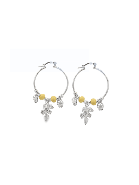 Rhodium Mistletoe Charm Hoops - Freeyouthzbandz
