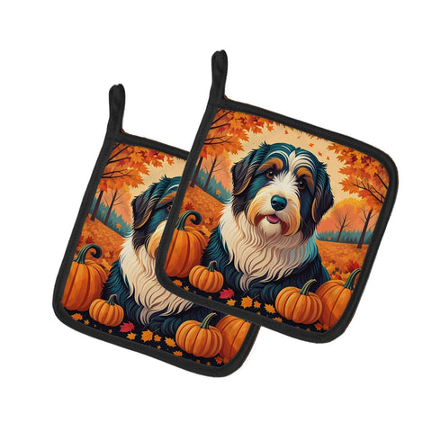 Bearded Collie Fall Pair of Pot Holders - Freeyouthzbandz