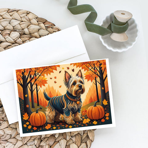 Silky Terrier Fall Greeting Cards Pack of 8 - Freeyouthzbandz