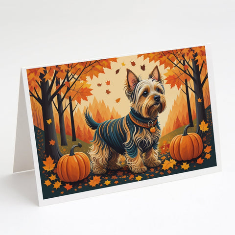 Silky Terrier Fall Greeting Cards Pack of 8 - Freeyouthzbandz