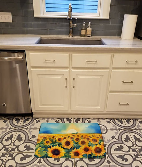 Kansas Sunflowers in Watercolor Memory Foam Kitchen Mat - Freeyouthzbandz